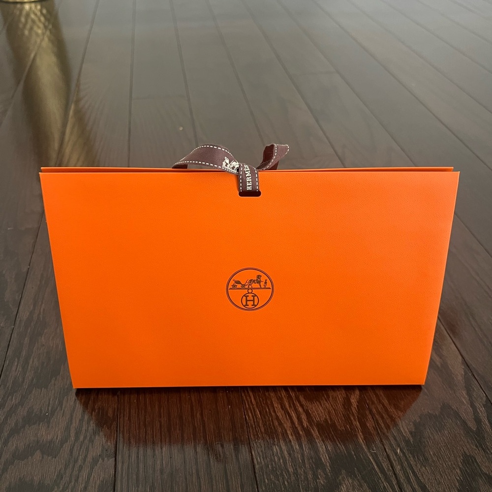 Authentic Hermes Orange Gift Box with Brown Ribbon
